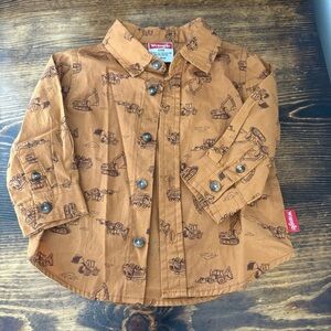 Wrangler Brown Construction Button Down Shirt Size 12 Months
